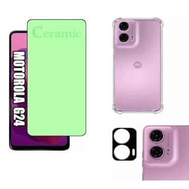 Imagem de Kit Completo Para Motorola Moto G24 - Capa Reforçada + Película Ceramic 9D Clear + Película Da Câmera