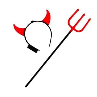 Imagem de Kit Diabinha - Tridente Capeta e Tiara Chifre Com Led Halloween