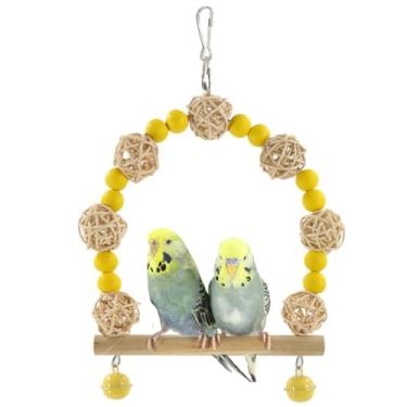 Imagem de Acessórios para gaiola de pássaro de periquito, gaiola de pássaro, balanço de madeira com contas coloridas, calopsita, poleiro, papagaio, parquinho, papagaios, canário, brinquedos para gaiola,