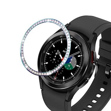 Imagem de DEALELE Capas compatíveis com Samsung Gear S3 Fontier/Classic/Galaxy Watch 46 mm / Galaxy Watch 4 Classic 46 mm, strass diamante aço inoxidável Metal Watch Face Bezel Ring Cover (Rainbow)