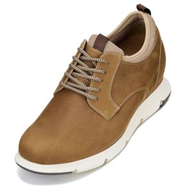 Imagem de CALTO Tênis masculino invisível que aumenta a altura – cadarço de couro premium casual Derby – 8,3 cm mais alto, Marrom bronzeado, 42