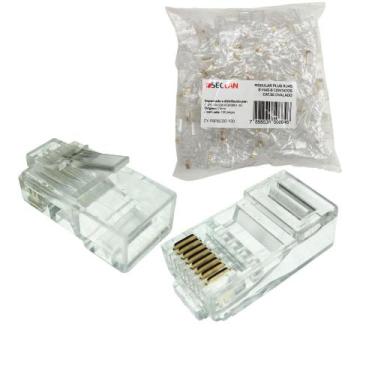 Imagem de Kit 100 Conectores Modular Plug 8x8 Rj45 Cat.6 Sem Guias - Seccon