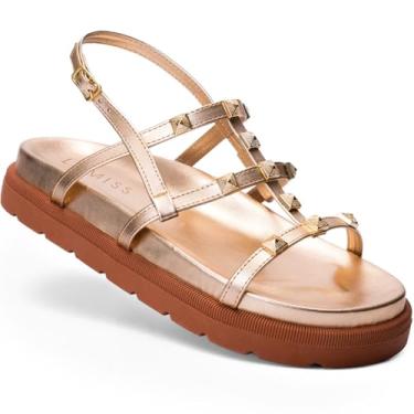 Imagem de Sandália Papete Feminina Confortável Spike Pirâmide Fivela dourado38