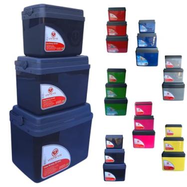 Imagem de Kit Caixa térmica Cooler 7,5L + 15L + 30L Alça Tampa bandeja Floripa Unitermi Cerveja PraiaChurrasco (PRETA)