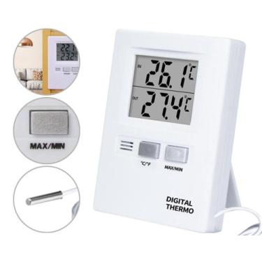 Imagem de Termômetro Digital Temperatura Máxima e Mínima Interno Externo Cabo 1 