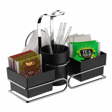 Imagem de Suporte Café Porta Sachês De Chá Açúcar Colher Preto Cromado - Future,