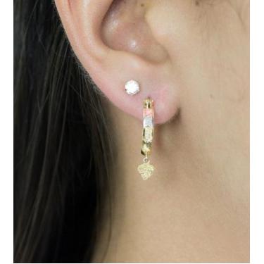 Imagem de Brinco de ouro 18k Argola 2 Cm com pingente - Elegancy Joias