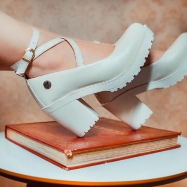 Imagem de Sandália Scarpin Boneca Salto Tratorado Tiras Fivela Original Grife Mu