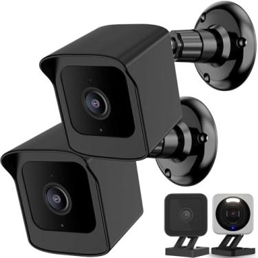 Imagem de PEF Suporte para Wyze Cam V4/V3, capa protetora à prova de intempéries e suporte de parede ajustável de 360 graus para sistema de câmera inteligente Wyze V4 e V3 Outdoor Indoor (preto, pacote com 2)