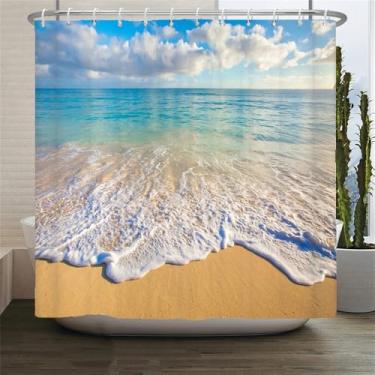 Imagem de Cortinas de chuveiro com cenário de praia, mar, oceano, mediterrâneo, cortina de banheiro, tecido impermeável, decoração, 9, W300xH180cm