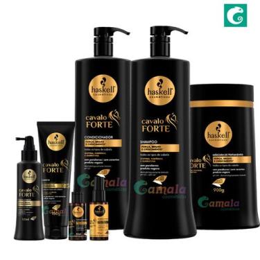 Imagem de Kit Haskell Cavalo Forte Sh Cond Masc Leave Comp Selante+Tonico 1lt