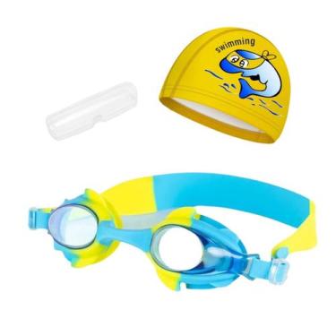 Imagem de Kit Óculos Natação Com Estojo e Touca Infantil Desenhos Coleção Peixin
