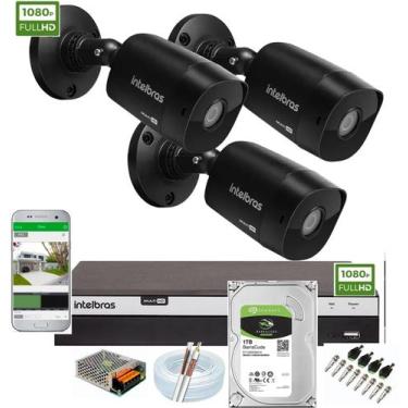 Imagem de Kit Intelbras 3 Cameras de Segurança 1220b Black Full Hd Dvr Mhdx 3004
