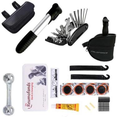 Imagem de Kit Reparo Pneu Bike Ferramenta Bolsa Selim Bomba De Ar Espatula Chave