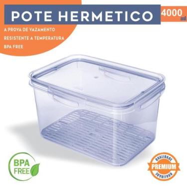 Imagem de Pote Hermético 4 Litros Empilhável Transparente com Escorredor 4 Trava