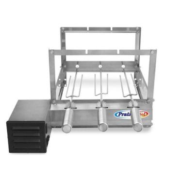 Imagem de Churrasqueira Gira Grill Giratório Inox 3 Espetos Com 1 Espeto Espada 