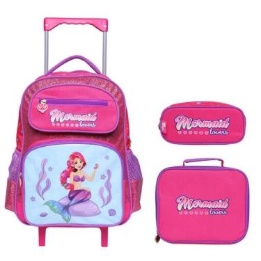 Imagem de Kit Escolar Infantil Mochila de Rodinha Lancheira e Estojo Princesa do