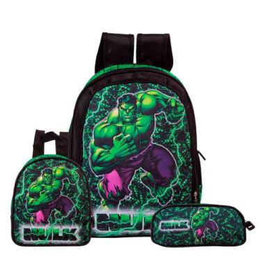 Imagem de Kit Mochila Hulk de Costas + Lancheira Térmica + Estojo Escolar - Pers