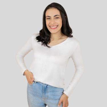 Imagem de Blusa decote V Branca Segunda Pele Branca - Mayara Manzano, Branco, GG