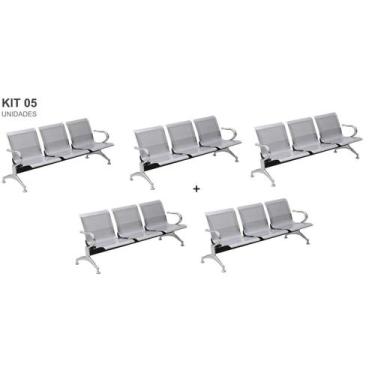 Imagem de Kit com 05 Cadeiras Longarina Aeroporto Cromada 3 Lugares - TM