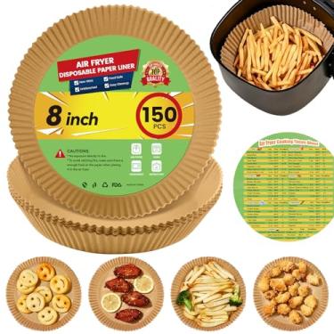 Imagem de Stoear Forros de papel Air Fryer descartáveis: 150 peças de forros redondos especiais de 20 cm para fritadeira a ar, papel pergaminho antiaderente à prova de gordura e água