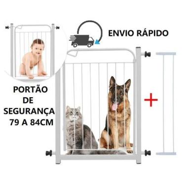 Imagem de Grade Proteção Portão Criança 69 à 74cm Bebe Cão + Extensor 10cm Branc