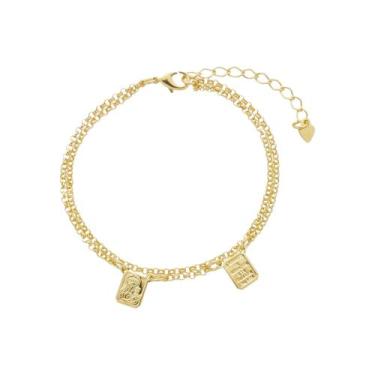 Imagem de Pulseira Terço N.S. Carmo e S. Coração Jesus Banho de Ouro 18k - Crisl