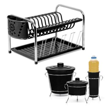 Imagem de Escorredor Master Tubo Porta Copos E Talheres Preto + Kit Para Pia 3 P