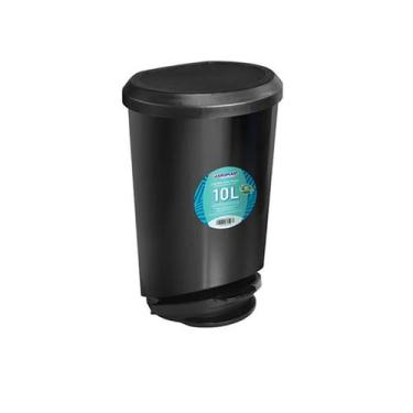Imagem de Lixeira 10lt Com Tampa Articulável E Pedal Preta  - Ladiv Comercial