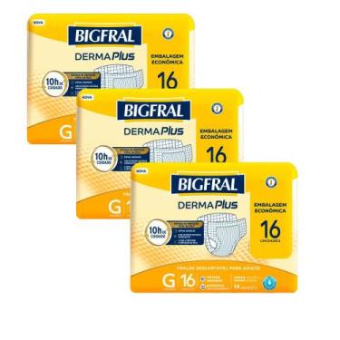 Imagem de Kit 3 Fralda Geriátrica Bigfral Derma Plus Prática G 16 Unidades cada