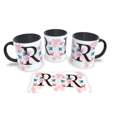 Imagem de Caneca Preta de Porcelana Personalizadas Alfabeto iniciais Nomes (R)
