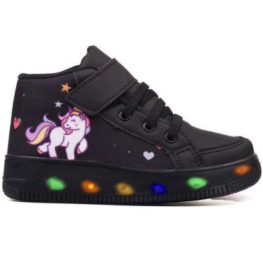 Imagem de Tênis Feminino Infantil De Led Botinha de Unicórnio Cano Alto Infantil