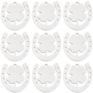 Imagem de SUNNYCLUE 1 caixa, 20 peças, berloques de ferradura, trevo de quatro folhas, amuleto de ferradura de aço inoxidável 201, prata, metal, para cavalo, pingentes ocidentais do dia de São Patrício para