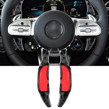 Imagem de Extensão de câmbio de pá de fibra de carbono genuína para Mercedes Benz AMG A45/CLA45/E53/E63/C63 W205 W213 C43 G63 S63 GLS63, câmbio de volante de carbono T para Benz