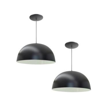 Imagem de Kit 2 Luminária Pendente Meia Lua 24cm Com Interior Branco Brilho Fiaç