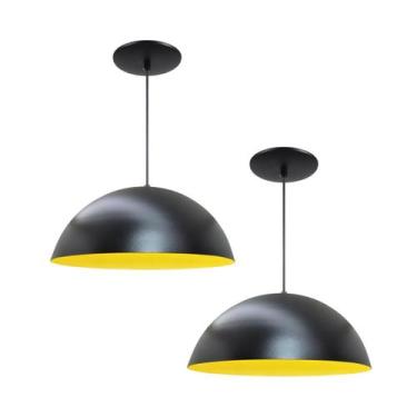 Imagem de Kit 2 Luminária Pendente Meia Lua 50cm Interior Amarelo Com Fiação 110