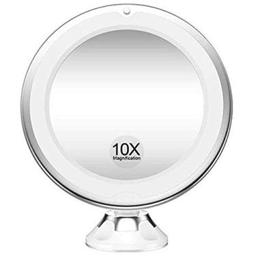 Imagem de Espelho de penteadeira para banheiro, espelho de maquiagem iluminado com ampliação de 10 x com luzes LED - espelho de maquiagem iluminado de 20 cm - operado por bateria, sucção de bloqueio, rotação de