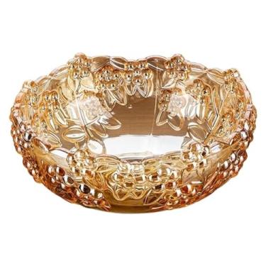 Imagem de fruteira cesta Cesta de frutas e vegetais de bancada, tigela de vidro dourado, prato de frutas, grande, simples, moda, lanche, doces bancada