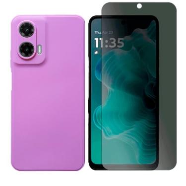 Imagem de GR Global Revolution, Capa Aveludada Para Motorola Moto G35 + Pelicula Privacidade Cor:Rosa