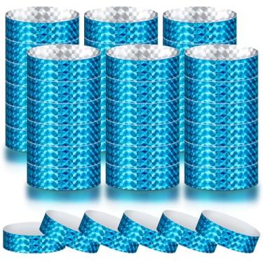 Imagem de 600 pulseiras de papel neon pulseiras à prova d'água para eventos, pulseiras leves de concerto, pulseiras adesivas coloridas neon para festa (azul deslumbrante)
