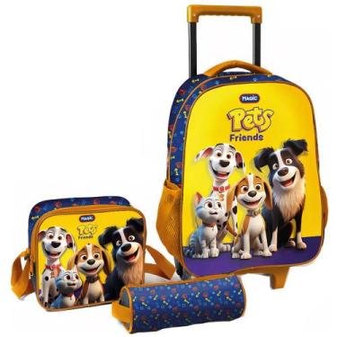 Imagem de Mochila Escolar Com Rodas Estojo E Lancheira Pets Friends - Magic Kids