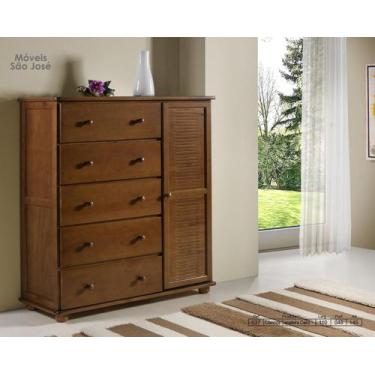 Imagem de COMODA MADEIRA MACICA 5 GAVETAS E 1 PORTA Ref:037 - Torneado Moveis Sa