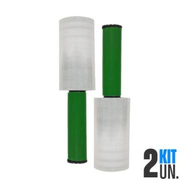 Imagem de 2x Rolo Filme Plástico Stretch 10cm x 120m Com Cabo Aplicador Giratóri