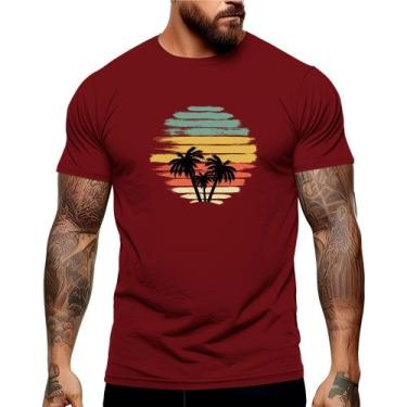 Imagem de Camiseta Coqueiro Por do Sol Verão Praia Palmeira Manga Curta Gola Red