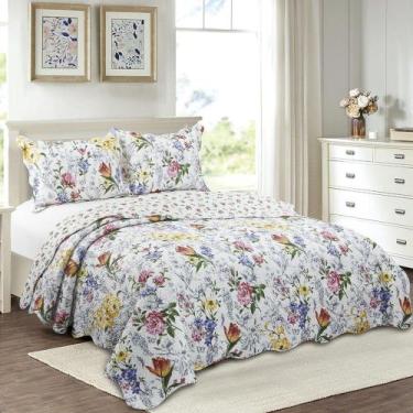 Imagem de Colcha Casal Evolution Patchwork Camesa Spring 3 Peças Colorido