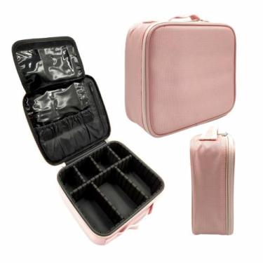 Imagem de Maleta de Maquiagem Profissional Com Divisórias Organização Make Rosa 