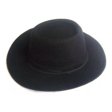 Imagem de Chapéu Fedora Feltro Preto Aba Grande Faixa Lisa - Mrvendas, UN, Preto