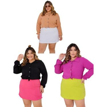 Imagem de Conjunto Feminino Plus Size Shorts Saia + Camisa Cropped G2 - Sara - s