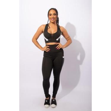 Imagem de Conjunto Feminino Fitness Calça Legging Cintura Alta Bolso Cirrê mater
