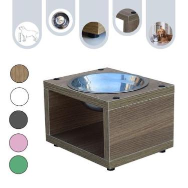 Imagem de Comedouro Elevado Gato Cachorro Pet MDF Luke Amadeirado - Inox - Mader
